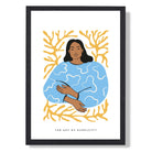 Fashion Spring Flower Garden Girl in Blue Art Print print in Black Wooden Frame