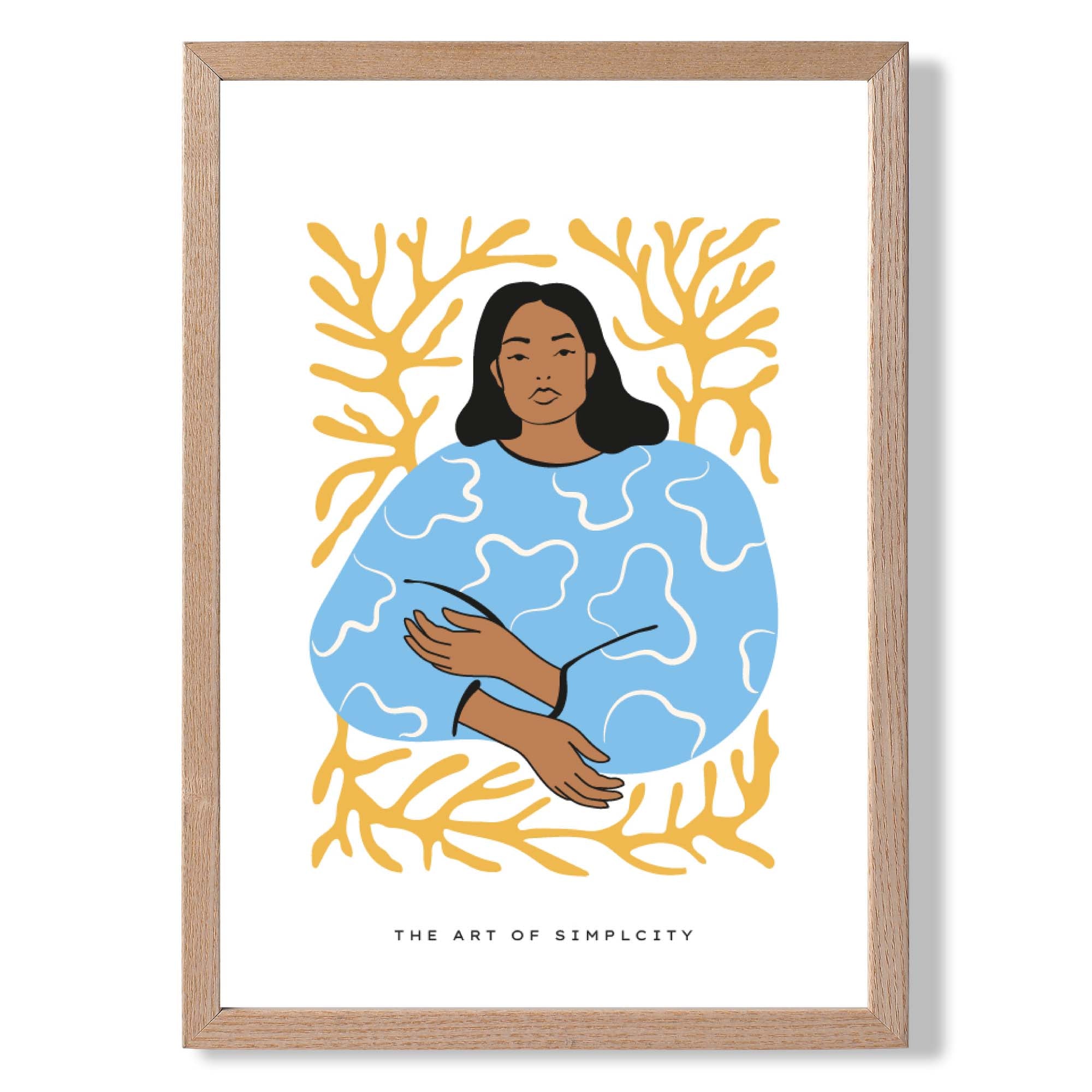 Fashion Spring Flower Garden Girl in Blue Art Print Wall Art Print