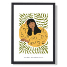 Fashion Flower Garden Girl in Yellow and Green Art Print print in Black Wooden Frame