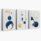 Abstract Set of 3 Textured Geometric in Navy Blue and Gold Canvas Art Prints | Artze Wall Art