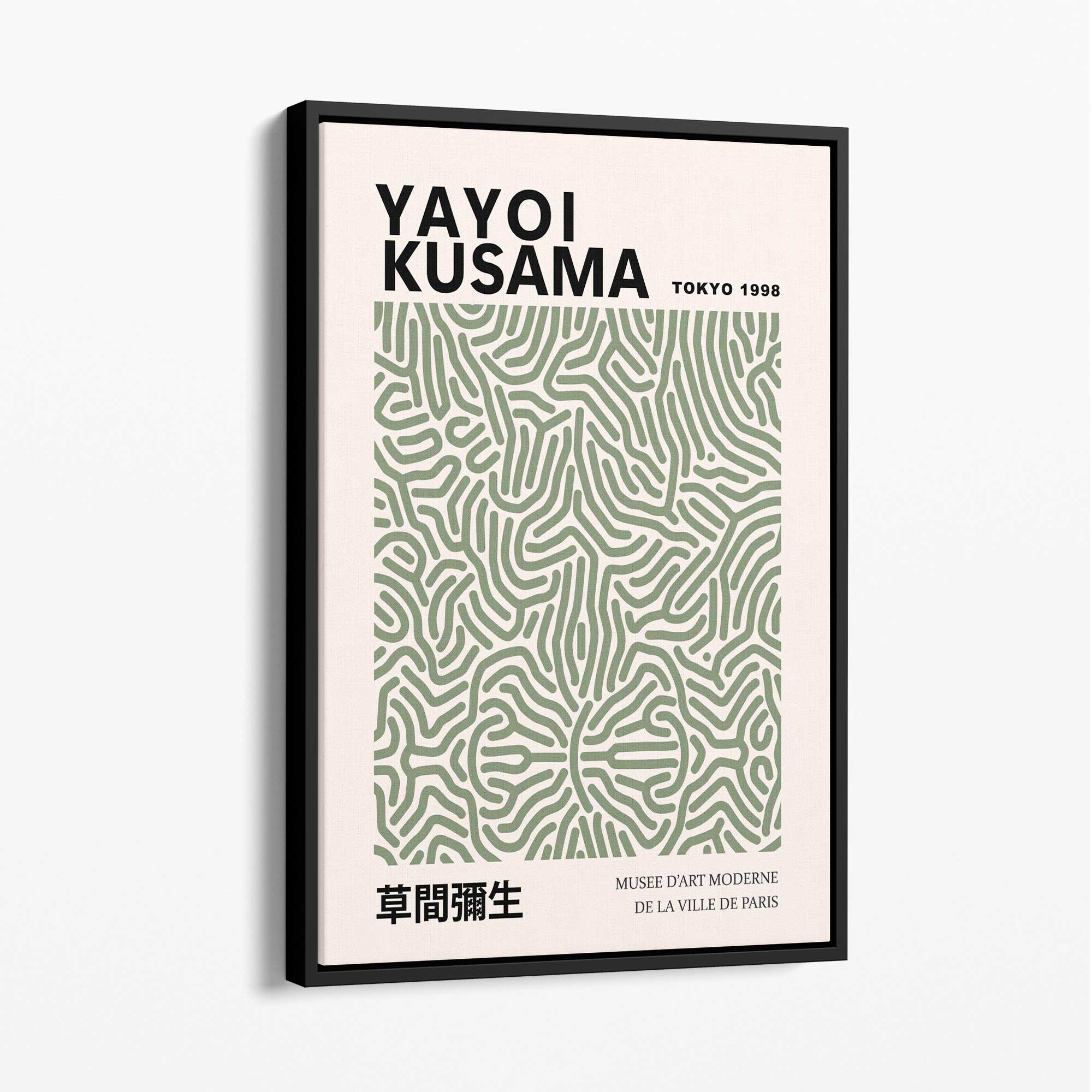 Yayoi Kusama Infinity in Green Canvas Art Print with Black Float Frame