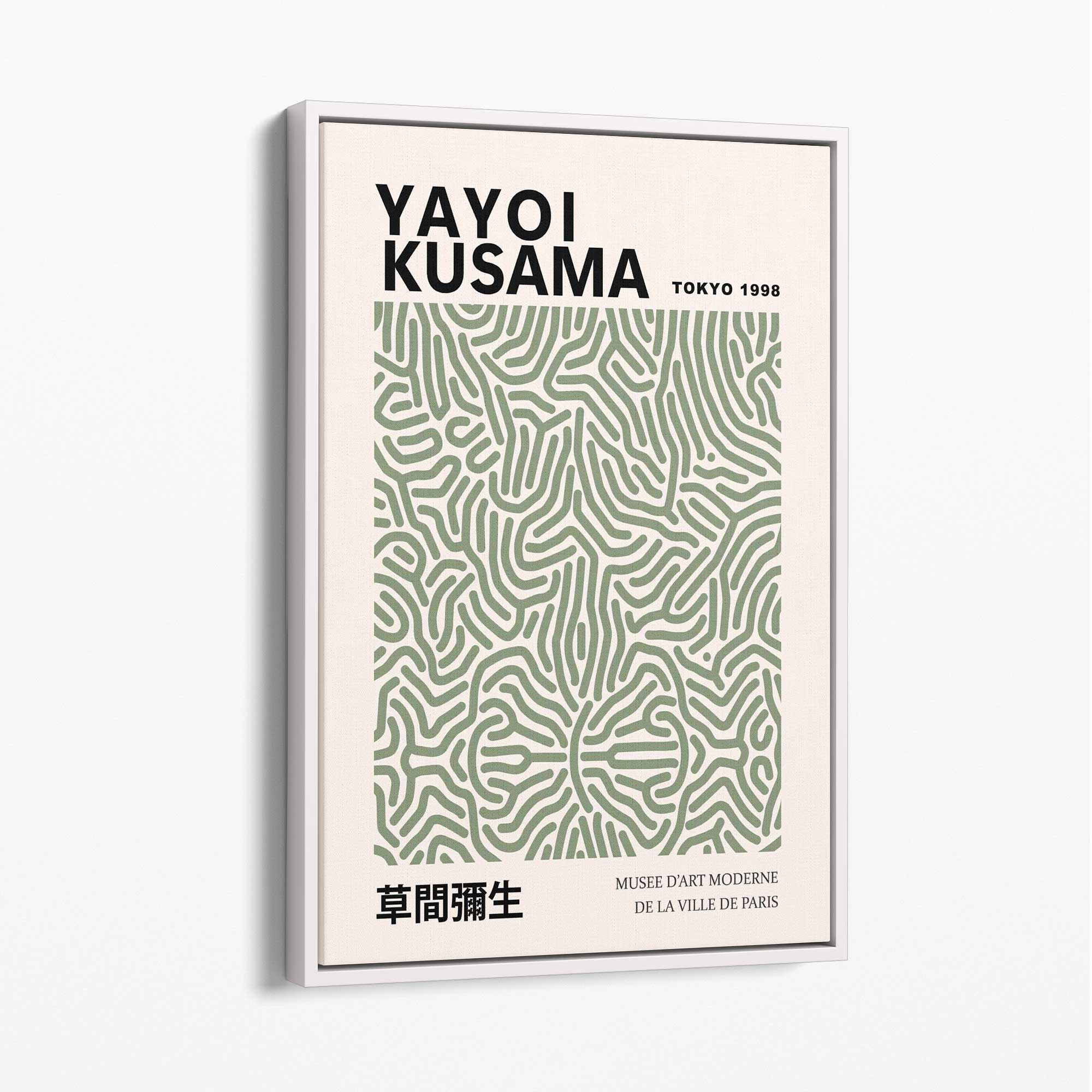 Yayoi Kusama Infinity in Green Canvas Art Print with White Float Frame