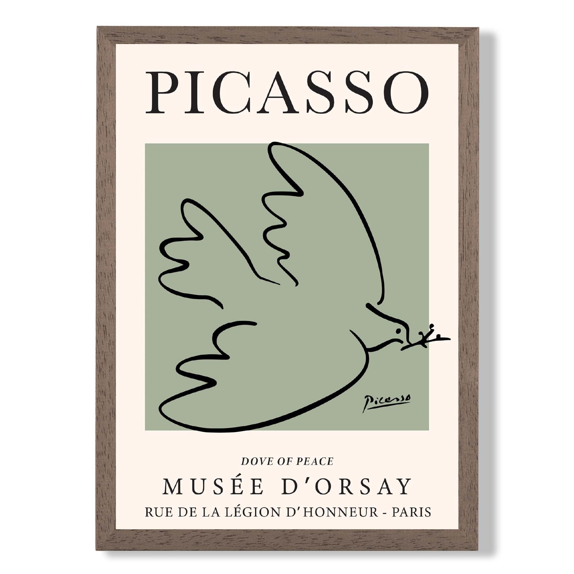 Picasso Dove on Sage Green print in Walnut Wooden Frame