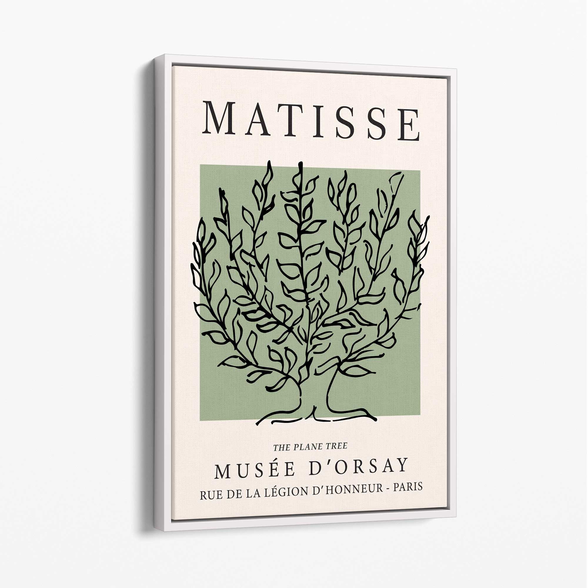 Matisse Plane Tree on Sage Green Canvas Art Print with White Float Frame