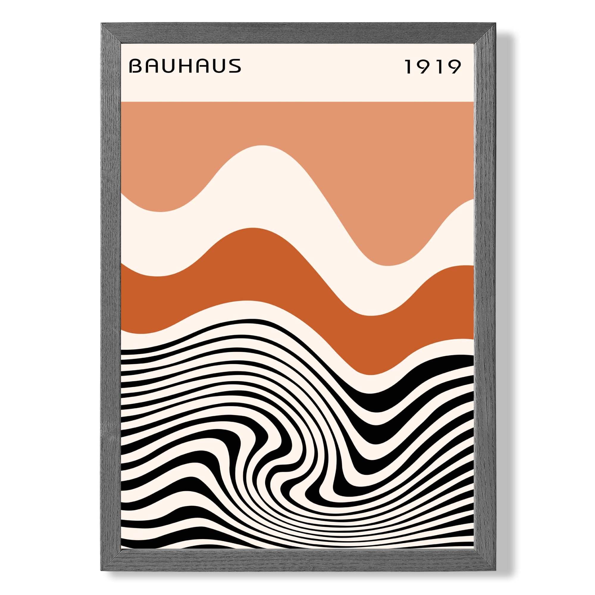 Bauhaus Waves in Orange and Black print in Dark Grey Wooden Frame