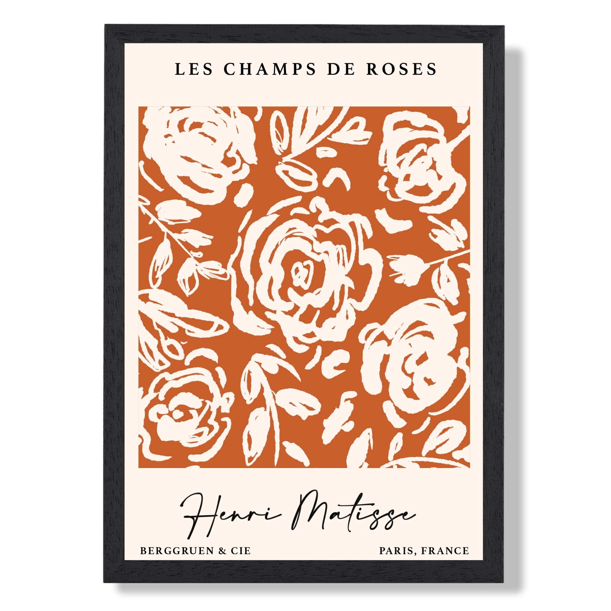 Matiise Champs de Roses in Orange Art Print print in Black Wooden Frame