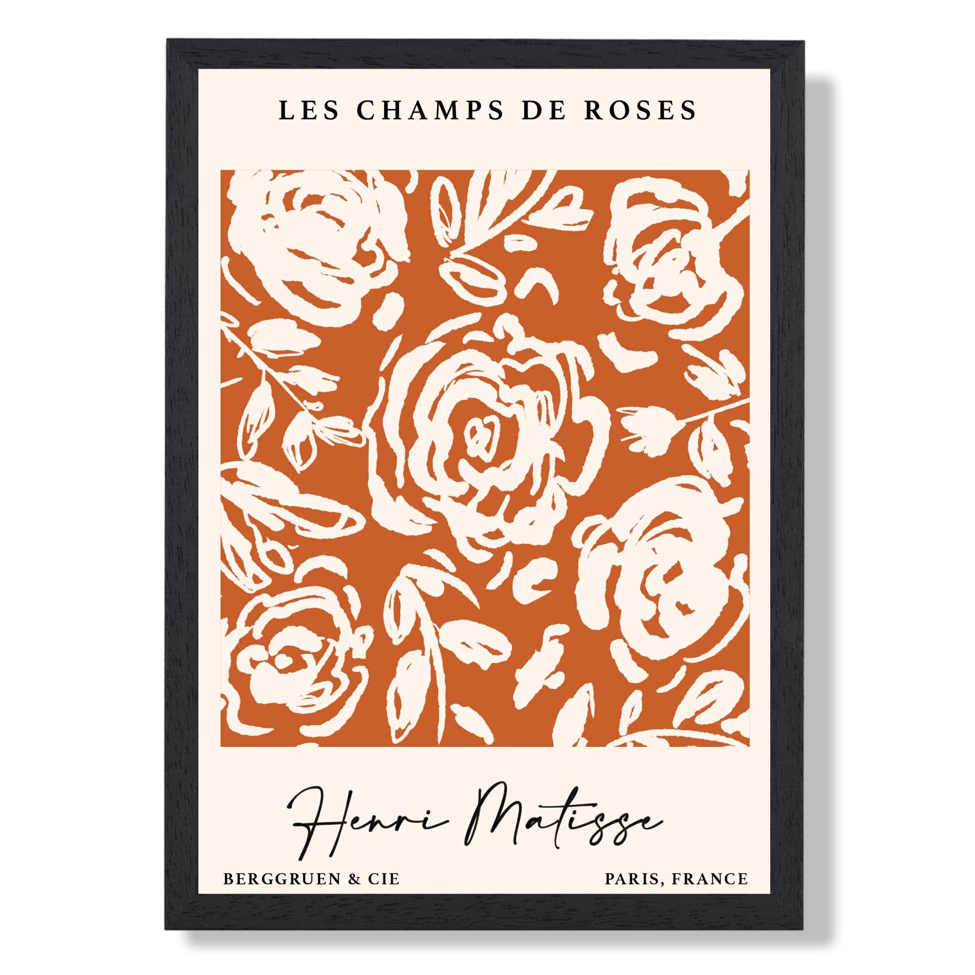 Matisse Champs de Roses in Orange print in Black Wooden Frame
