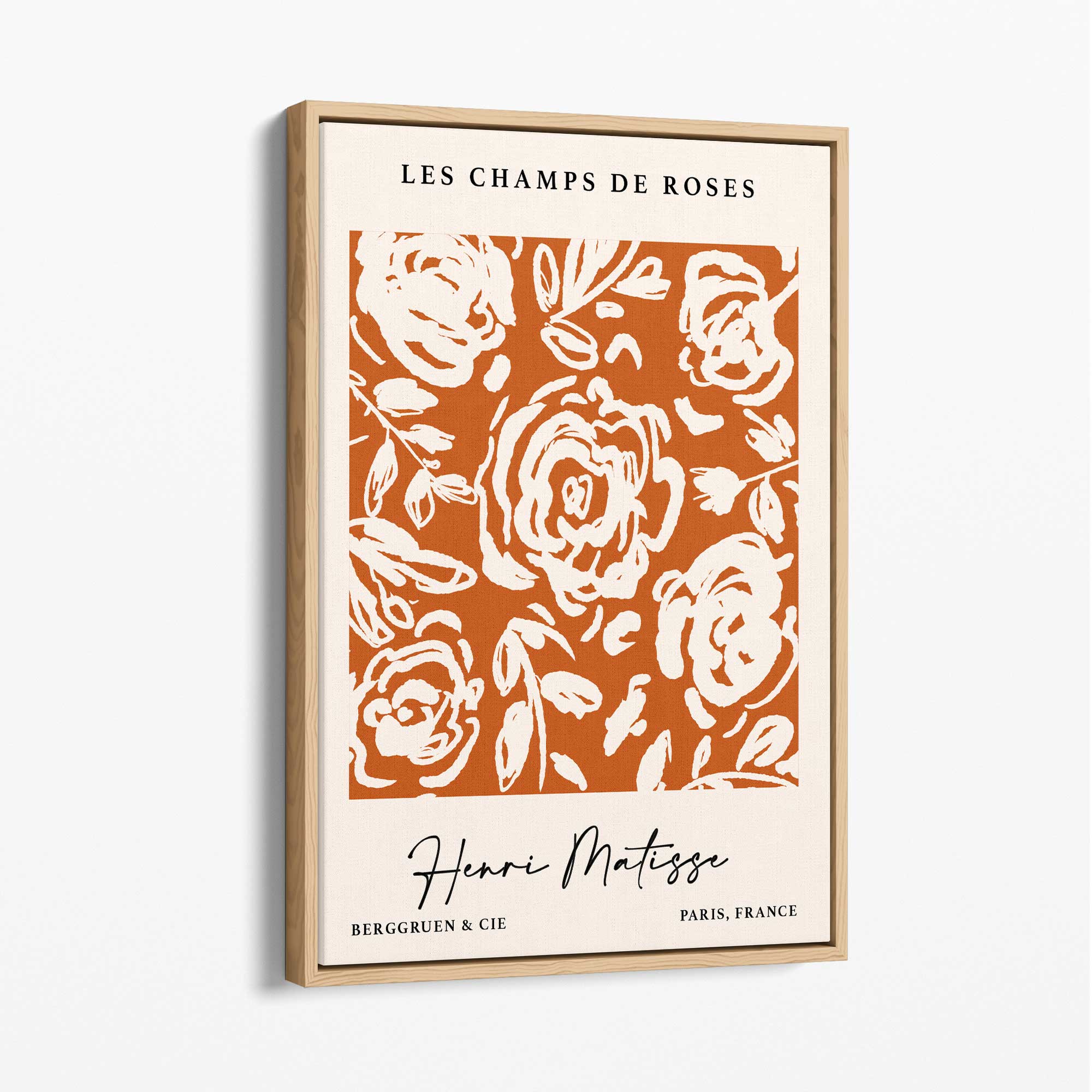 Matisse Champs de Roses in Orange Canvas Art Print with Oak Float Frame