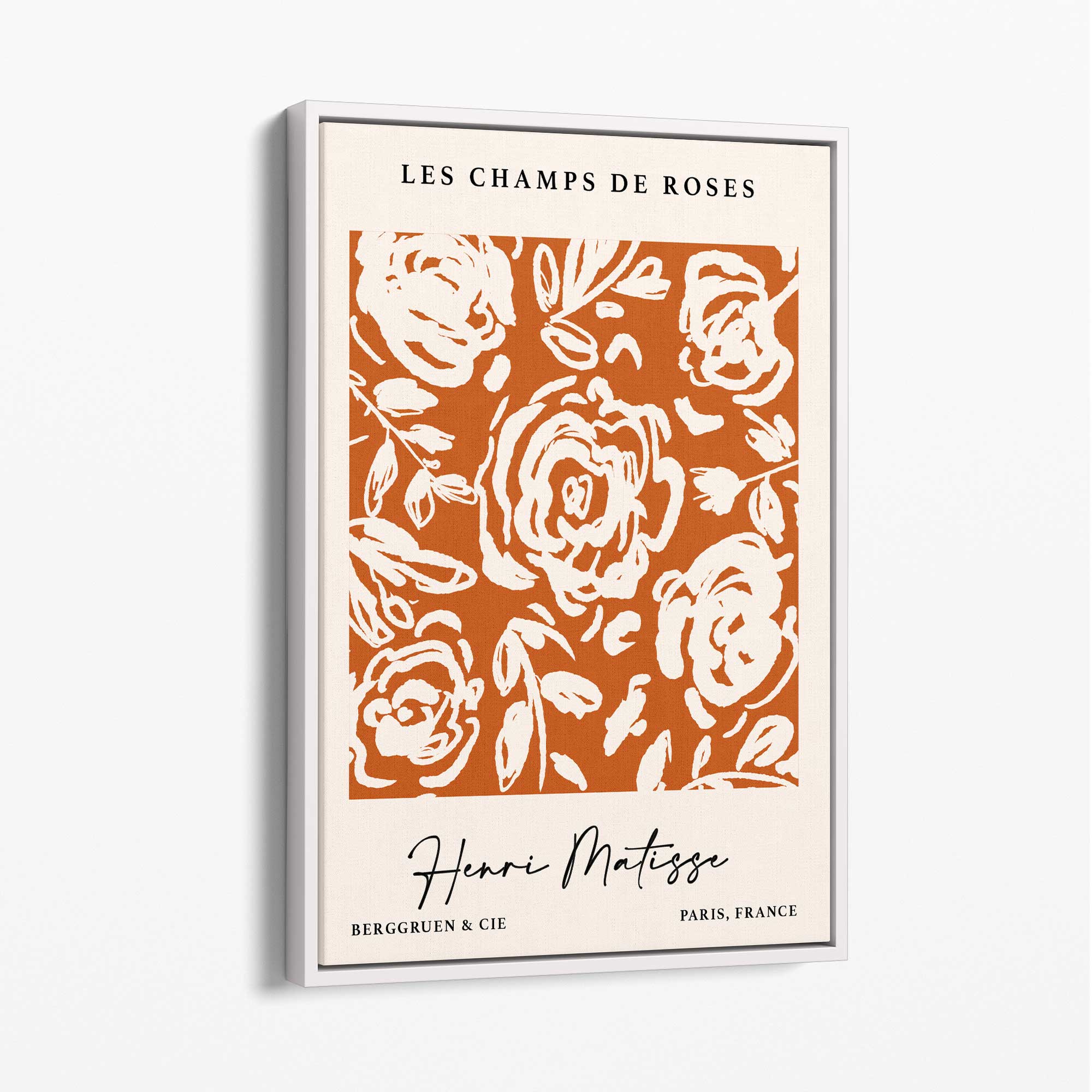 Matisse Champs de Roses in Orange Canvas Art Print with White Float Frame