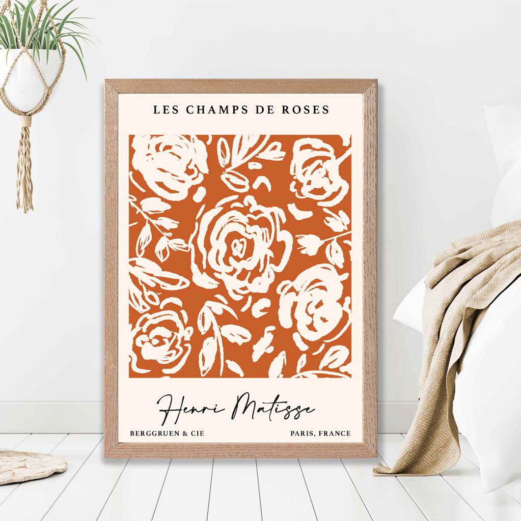 Matisse Champs de Roses in Orange print in Light Oak Frame