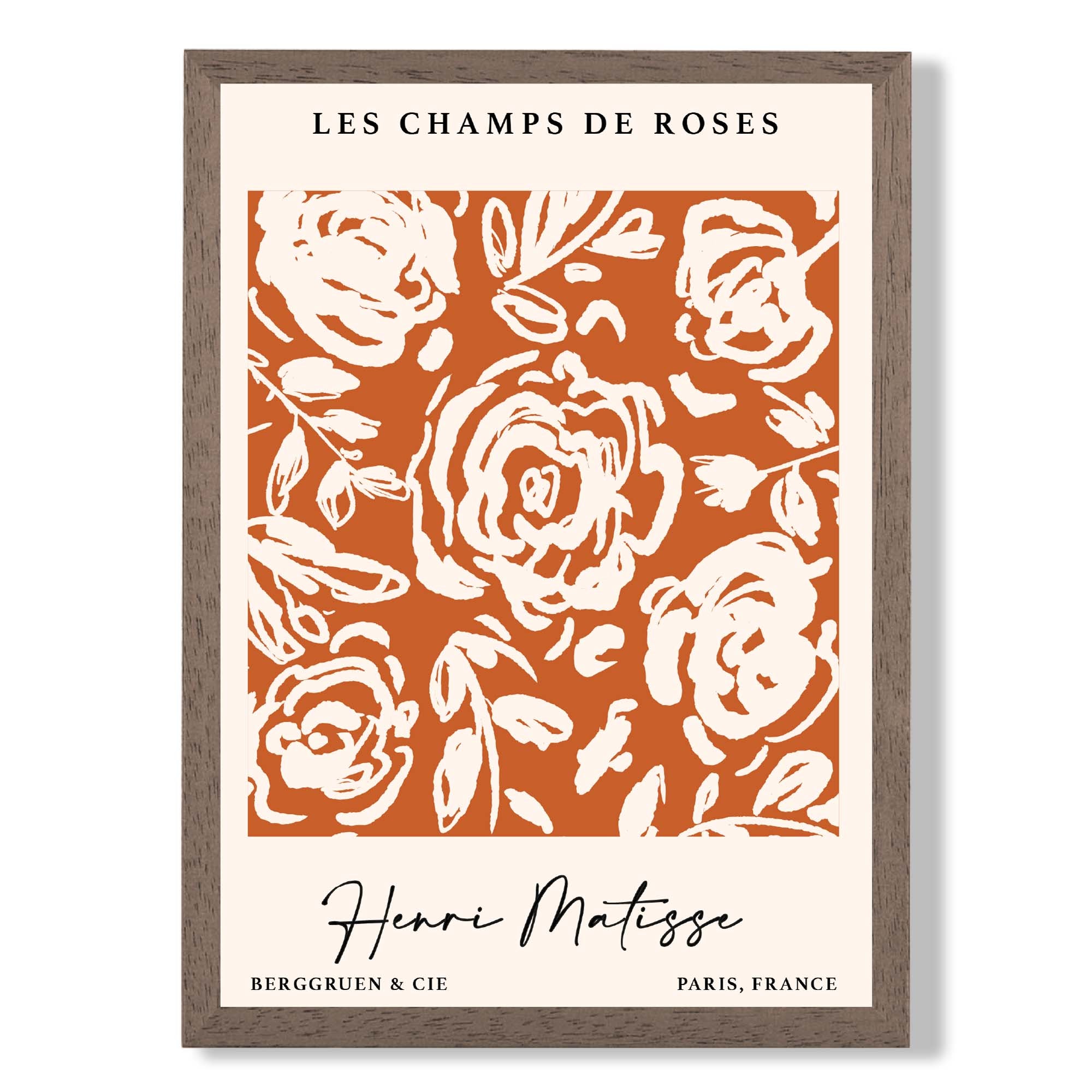 Matisse Champs de Roses in Orange print in Walnut Wooden Frame