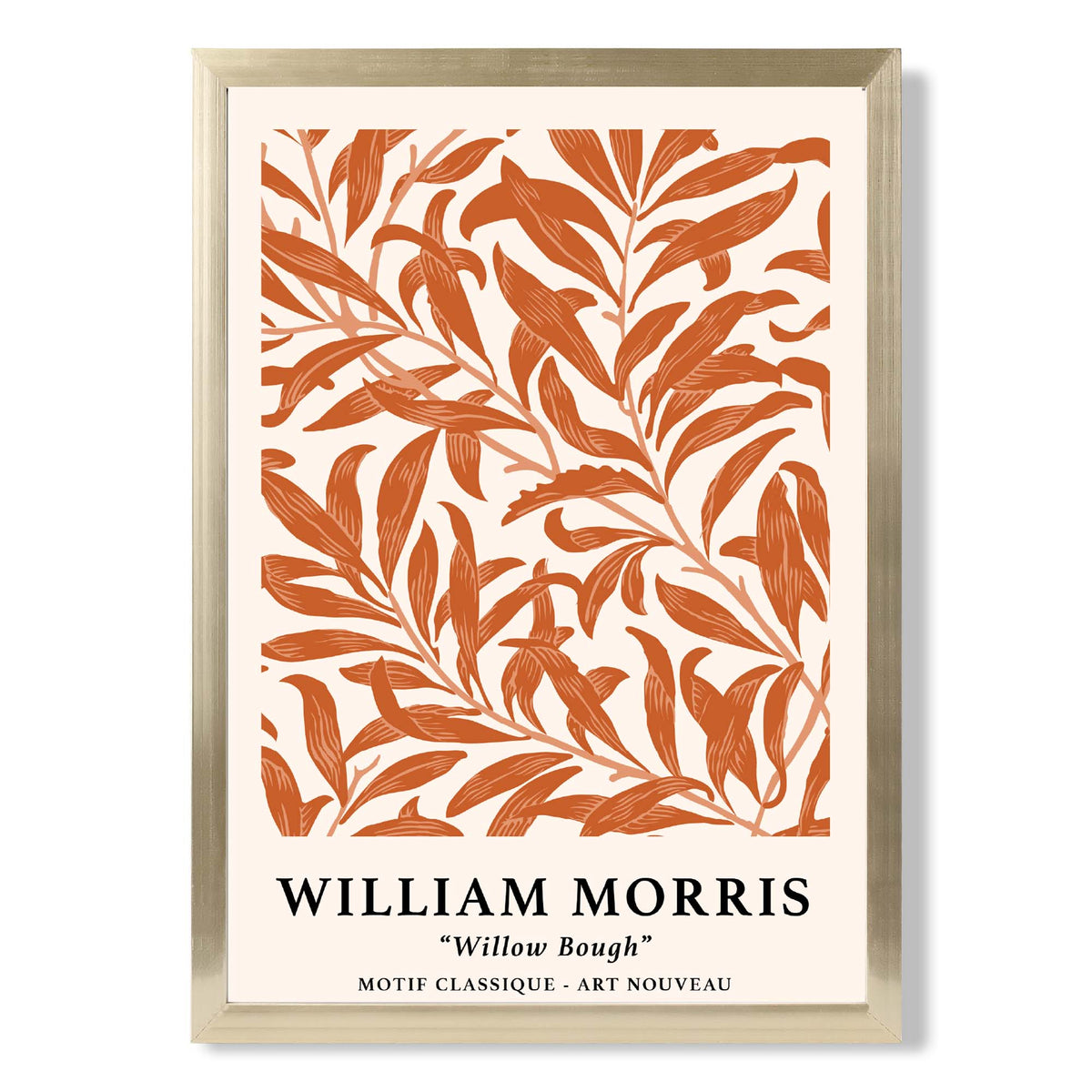 William Morris Floral Willow in Orange print in Gold Wooden Frame