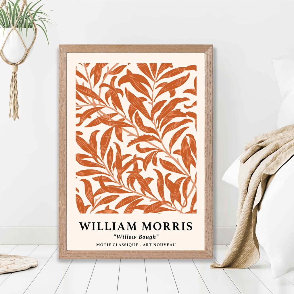 William Morris Floral Willow in Orange print in Light Oak Frame