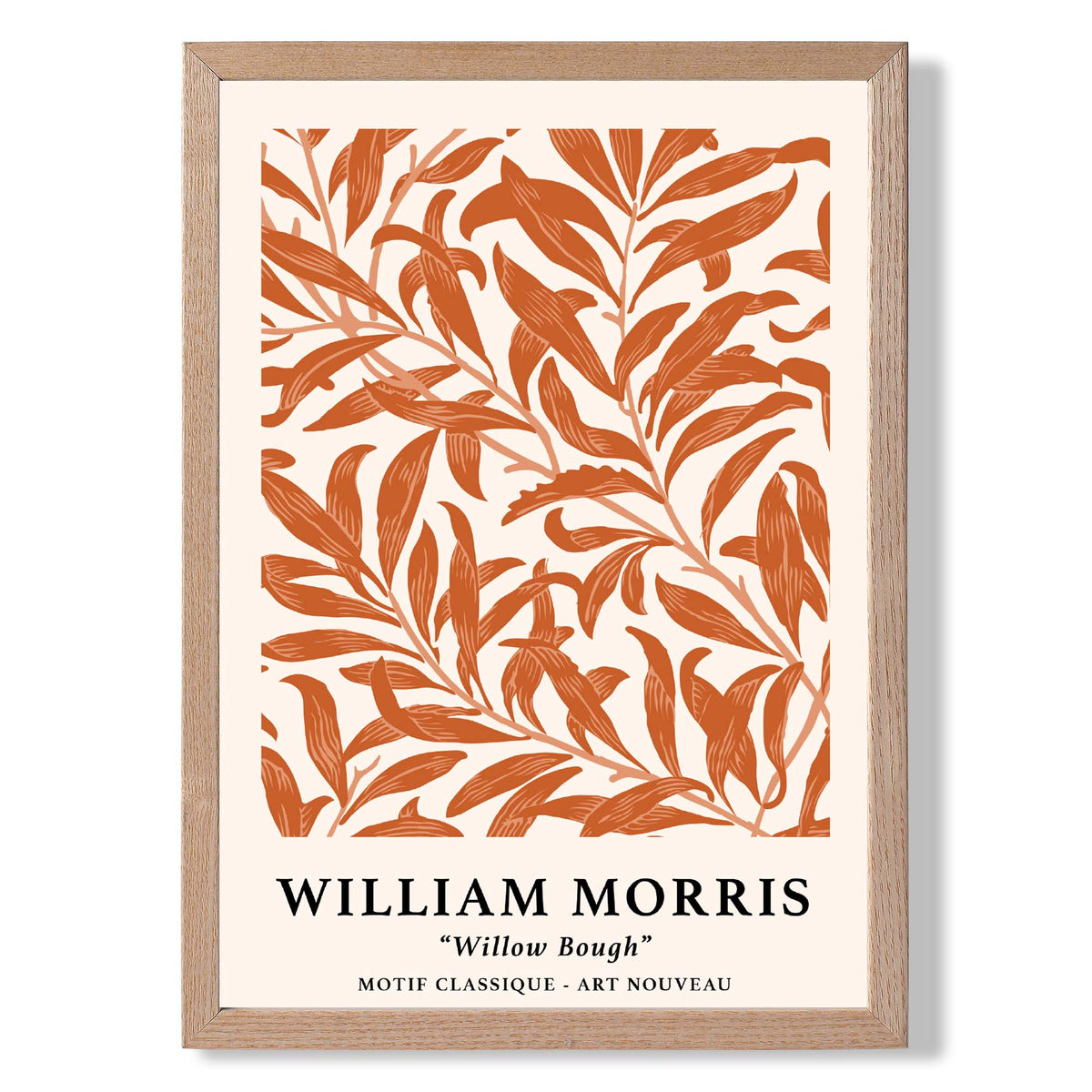 William Morris Floral Willow in Orange print in Light Oak Wooden Frame