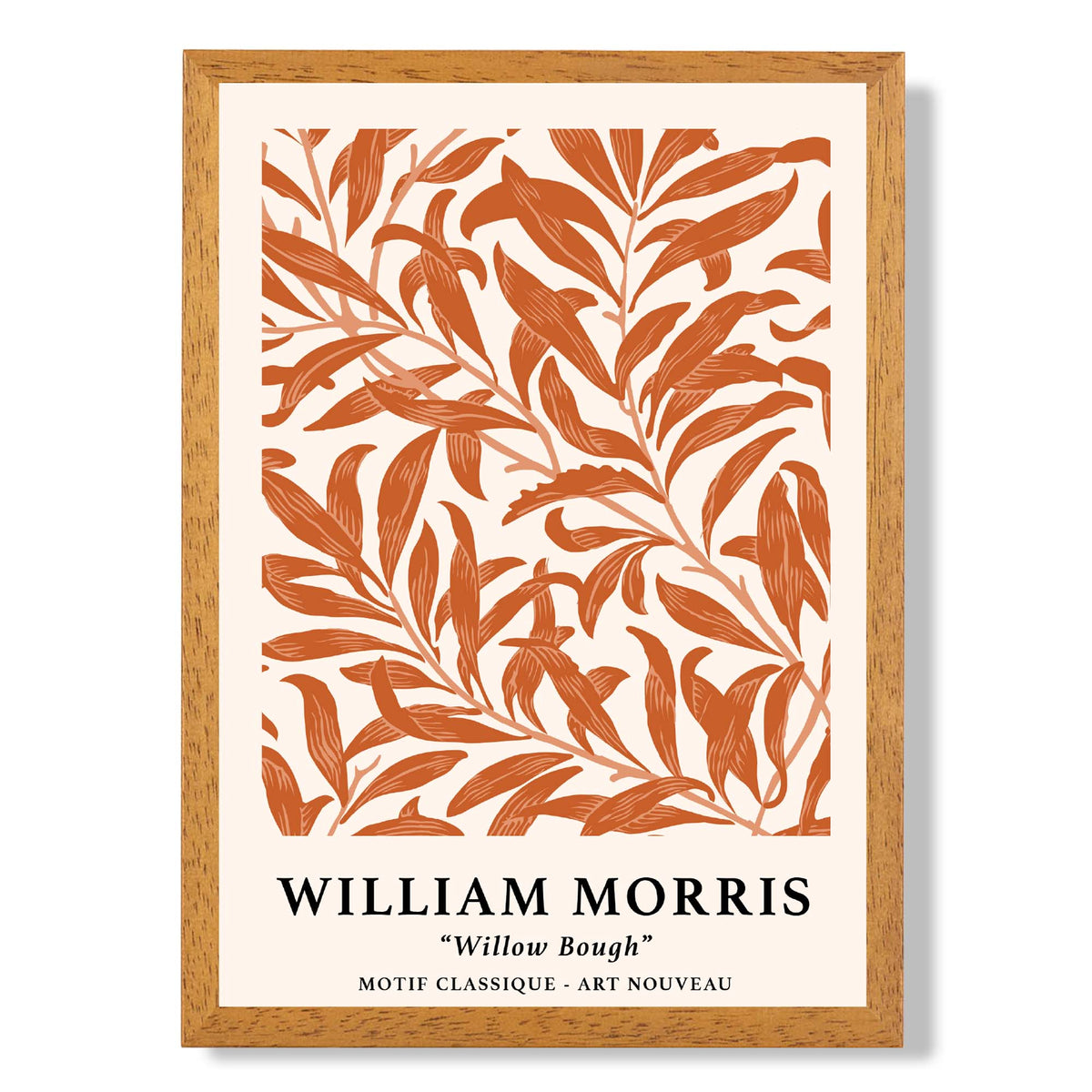 William Morris Floral Willow in Orange print in Oak Wooden Frame