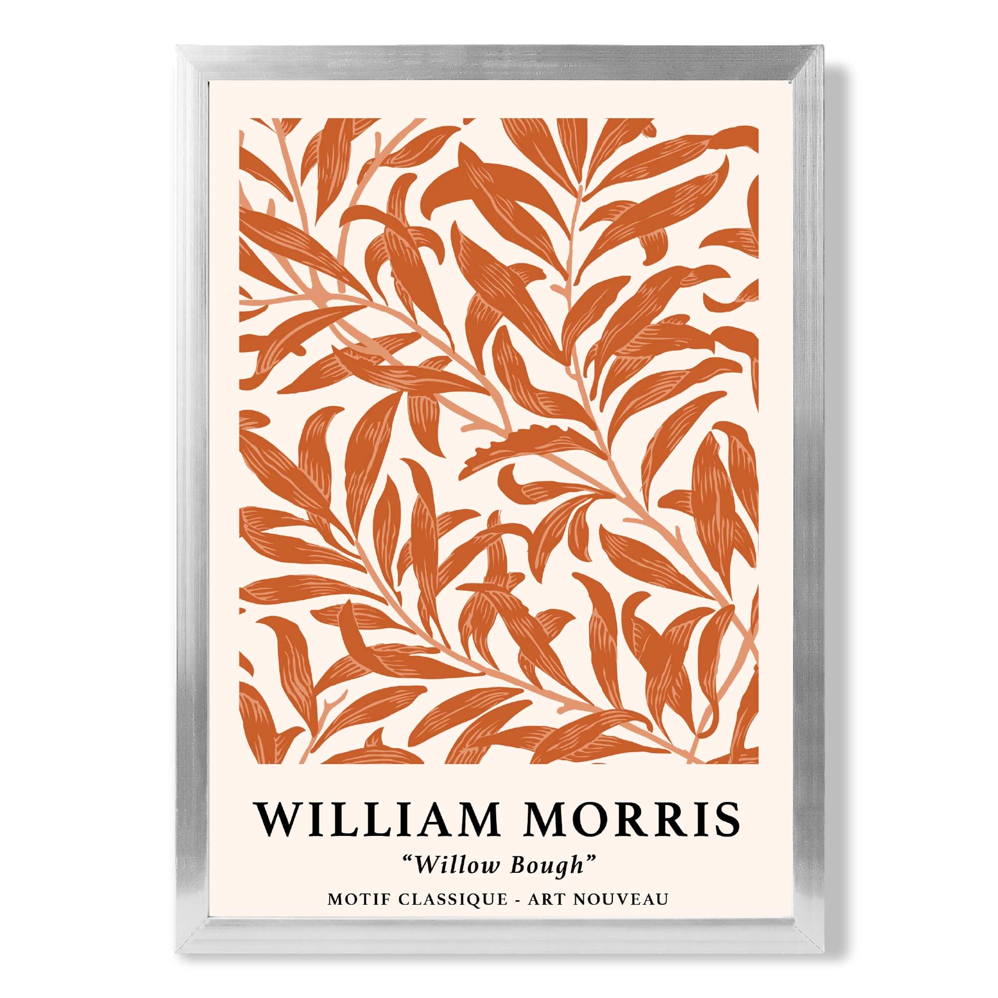 William Morris Floral Willow in Orange print in Silver Wooden Frame