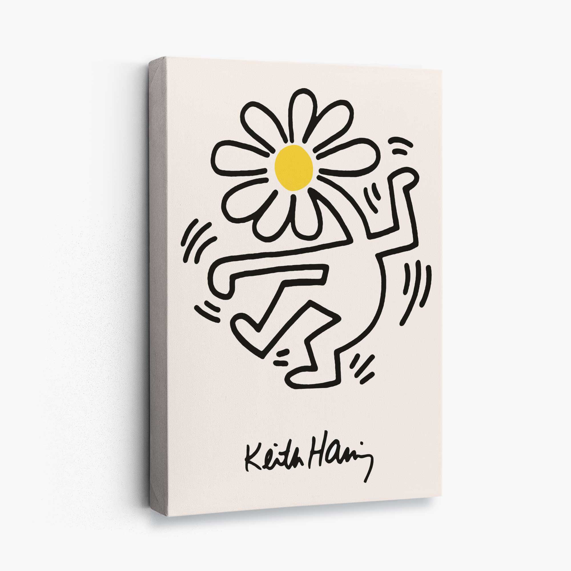 Keith Haring Dancing Flower Yellow Canvas Art Print