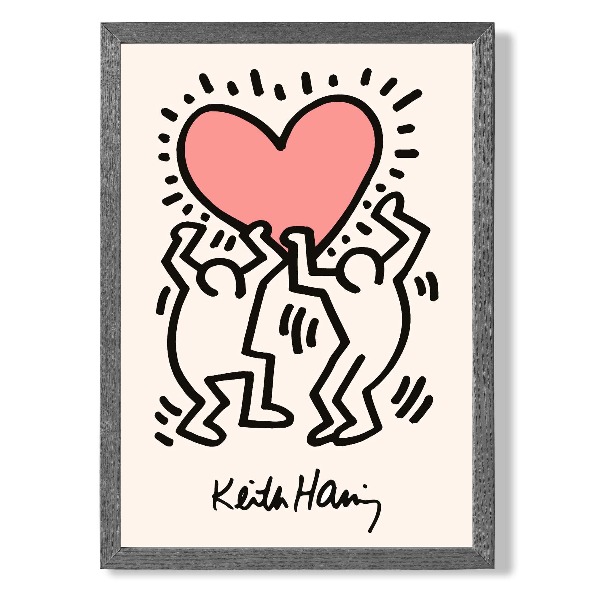 Keith Haring Heart in Pink print in Dark Grey Wooden Frame