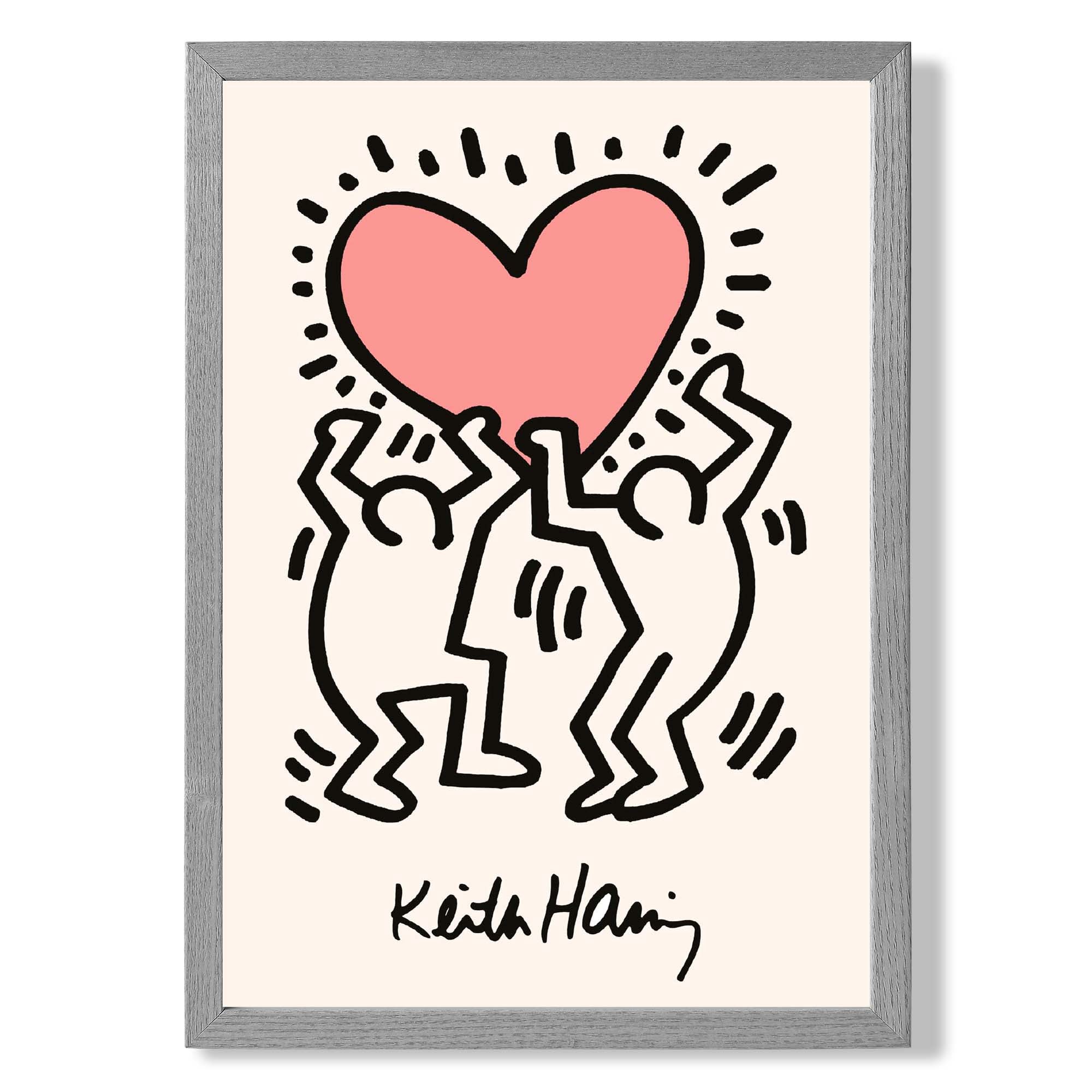 Keith Haring Heart in Pink print in Light Grey Wooden Frame