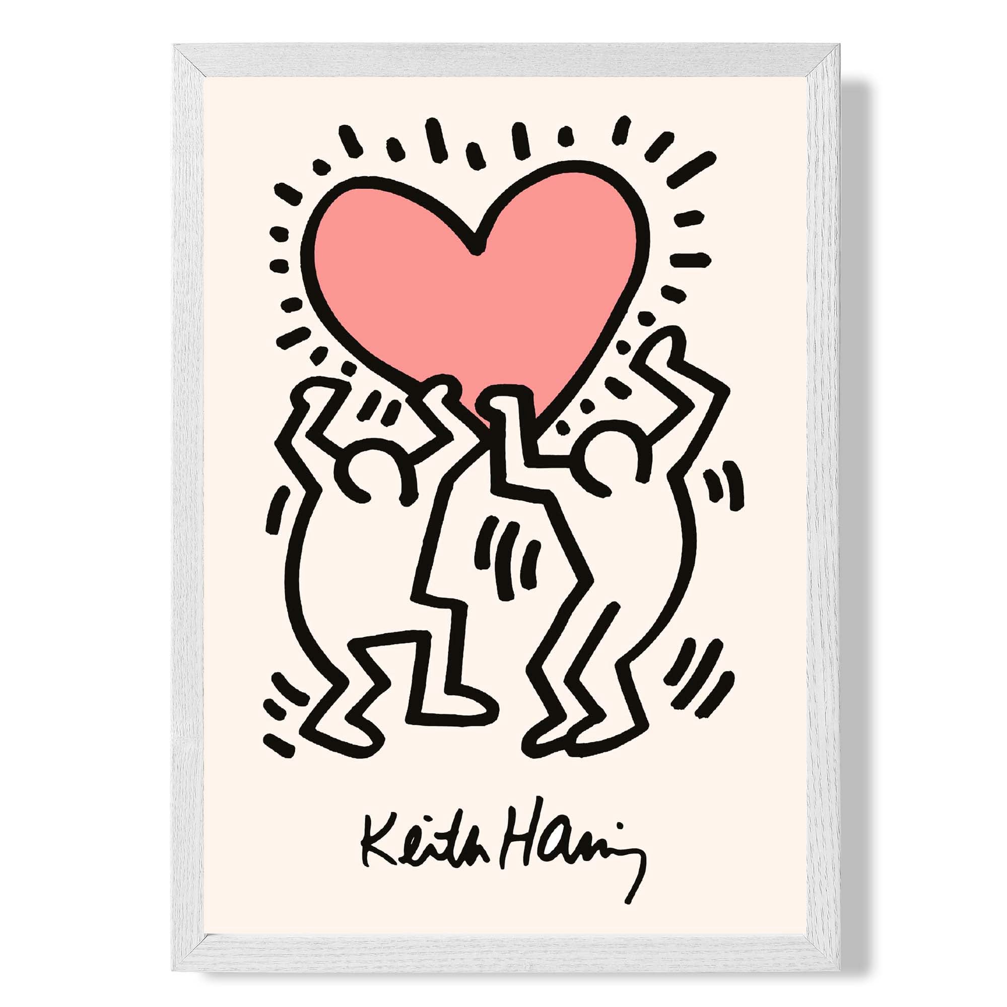 Keith Haring Heart in Pink print in White Wooden Frame