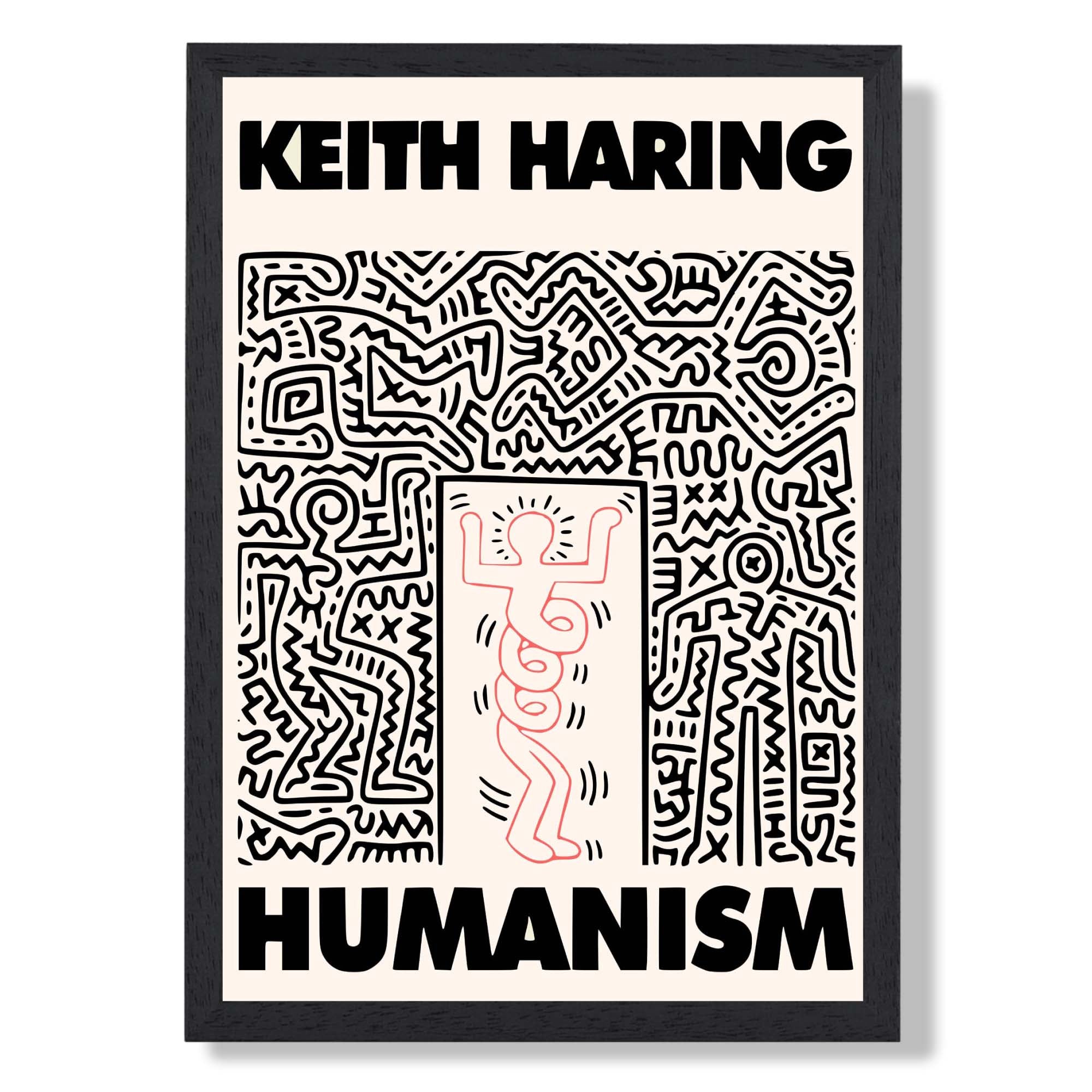 Keith Haring Humanism in Pink and Black Art Print print in Black Wooden Frame