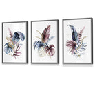Botanical Set of 3 Pink and Blue Floral Wall Art Framed Prints | Artze Wall Art UK