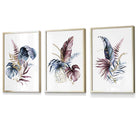 Botanical Set of 3 Pink and Blue Floral Wall Art Framed Prints | Artze Wall Art UK