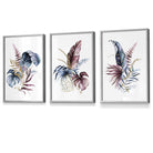 Botanical Set of 3 Pink and Blue Floral Wall Art Framed Prints | Artze Wall Art UK