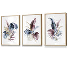Botanical Set of 3 Pink and Blue Floral Wall Art Framed Prints | Artze Wall Art UK
