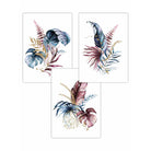 Botanical Set of 3 Pink and Blue Floral Wall Art Prints