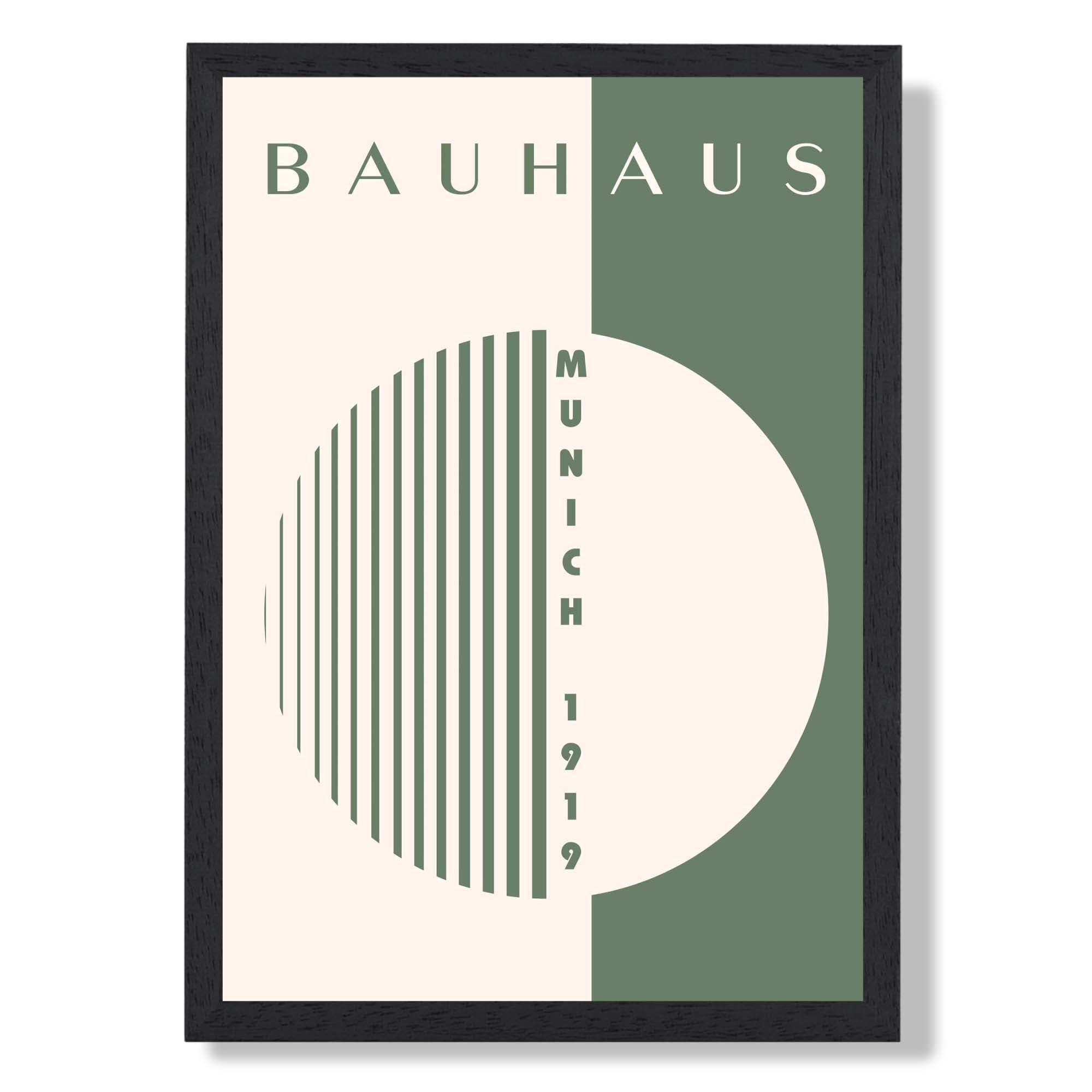 Bauhaus Munich Circles in Green Art Print print in Black Wooden Frame
