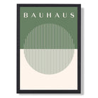 Bauhaus Geometric Circles in Green Art Print print in Black Wooden Frame