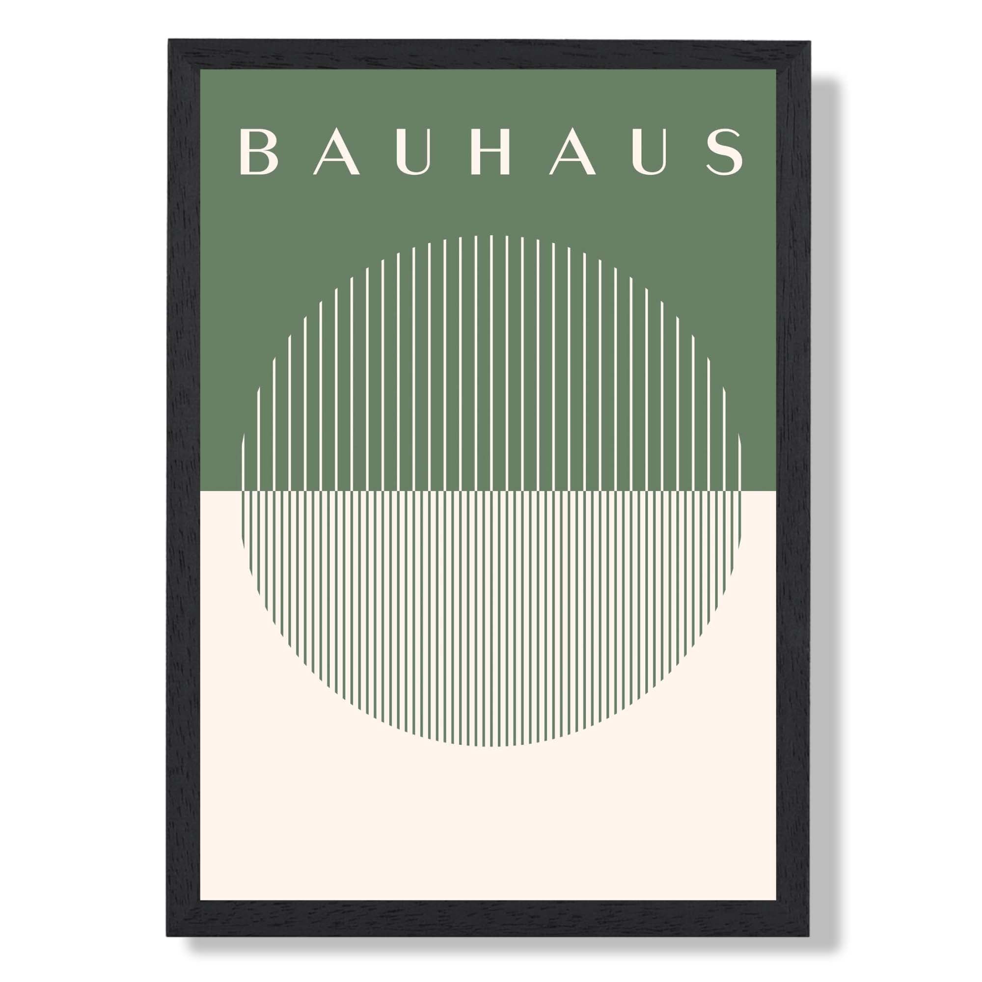 Bauhaus Geometric Circles in Green Art Print print in Black Wooden Frame