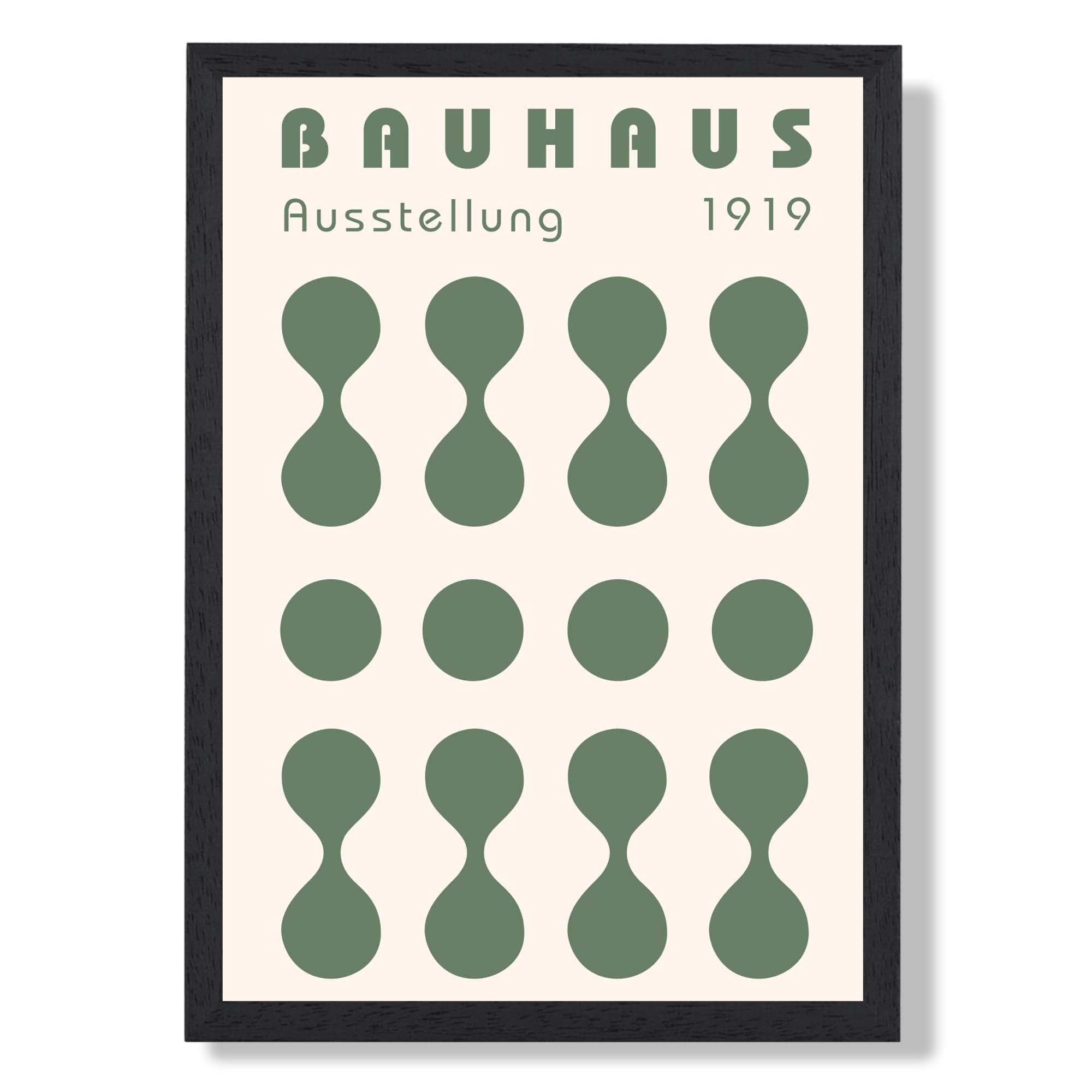 Bauhaus Modern Shapes in Green Art Print print in Black Wooden Frame