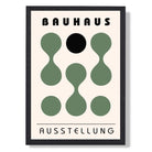 Bauhaus Shapes in Black and Green Art Print print in Black Wooden Frame