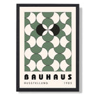 Bauhaus Green and Black Pattern Art Print print in Black Wooden Frame