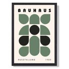 Bauhaus Green and Black Leaves Art Print print in Black Wooden Frame