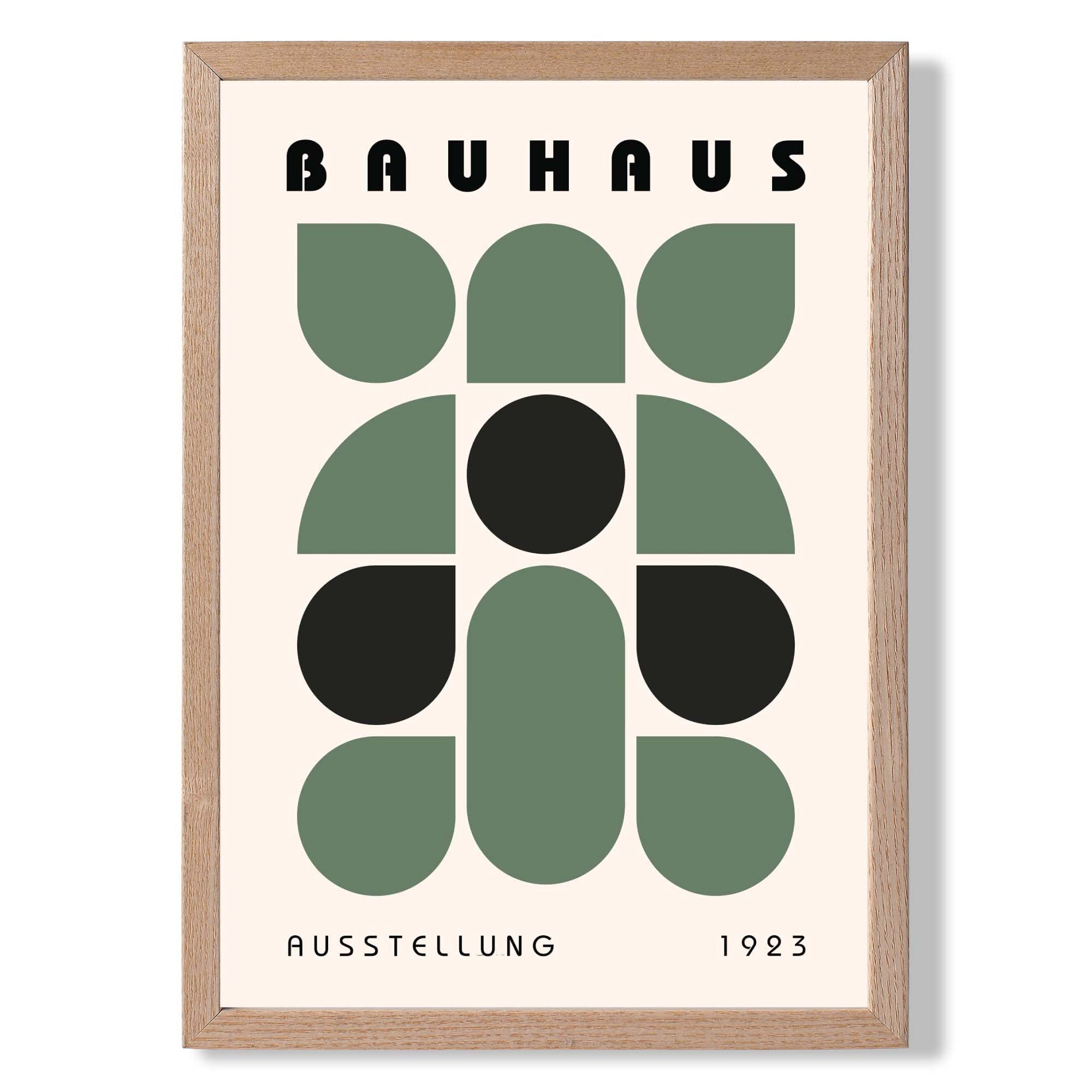Bauhaus Green and Black Leaves Art Print Wall Art Print
