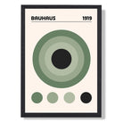 Bauhaus Multi Circles in Green Art Print print in Black Wooden Frame