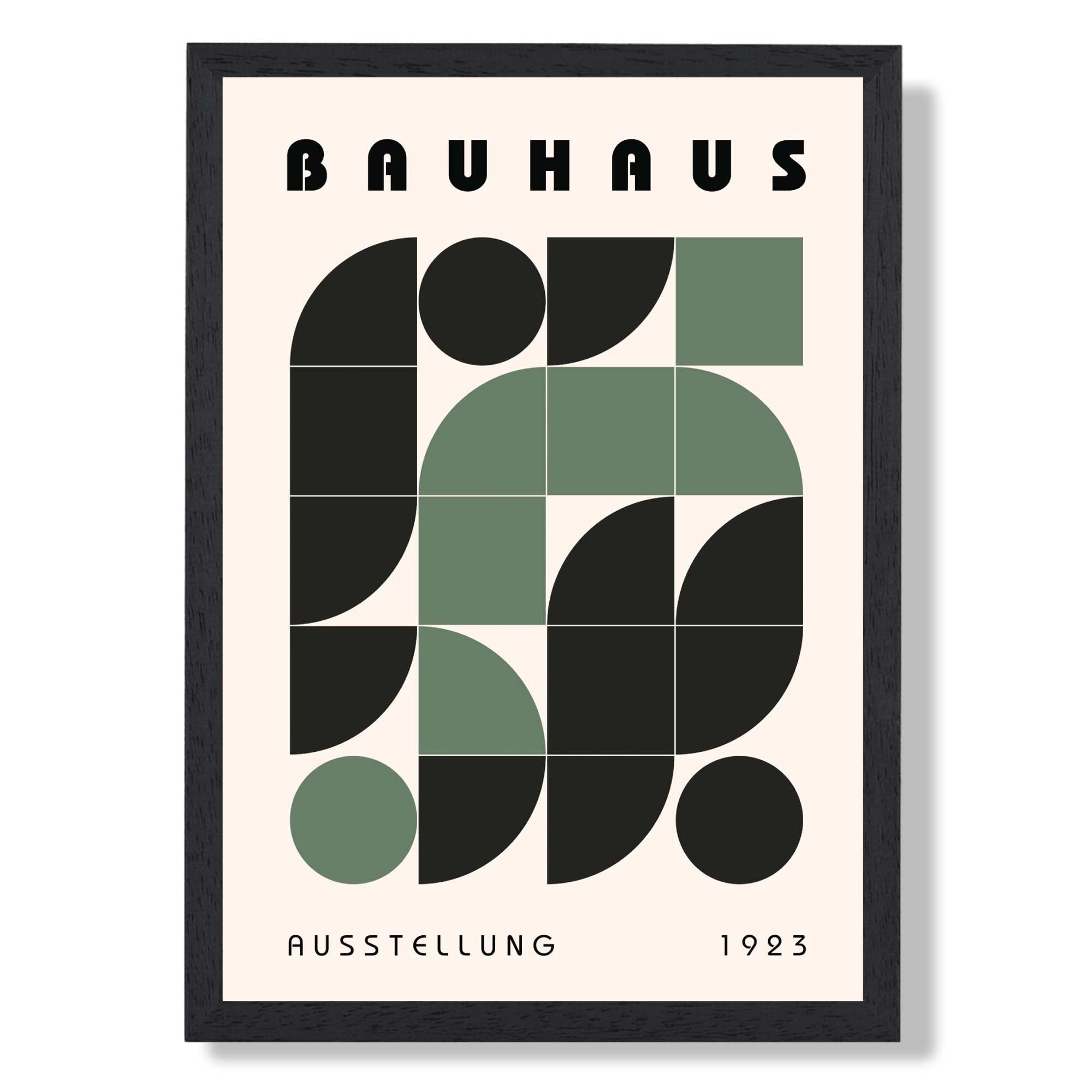 Bauhaus Contemporary Shapes  in Green Art Print print in Black Wooden Frame
