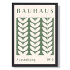 Bauhaus Floral Motif  in Green Art Print print in Black Wooden Frame