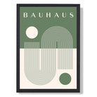 Bauhaus Geometric Spiral in Green Art Print print in Black Wooden Frame