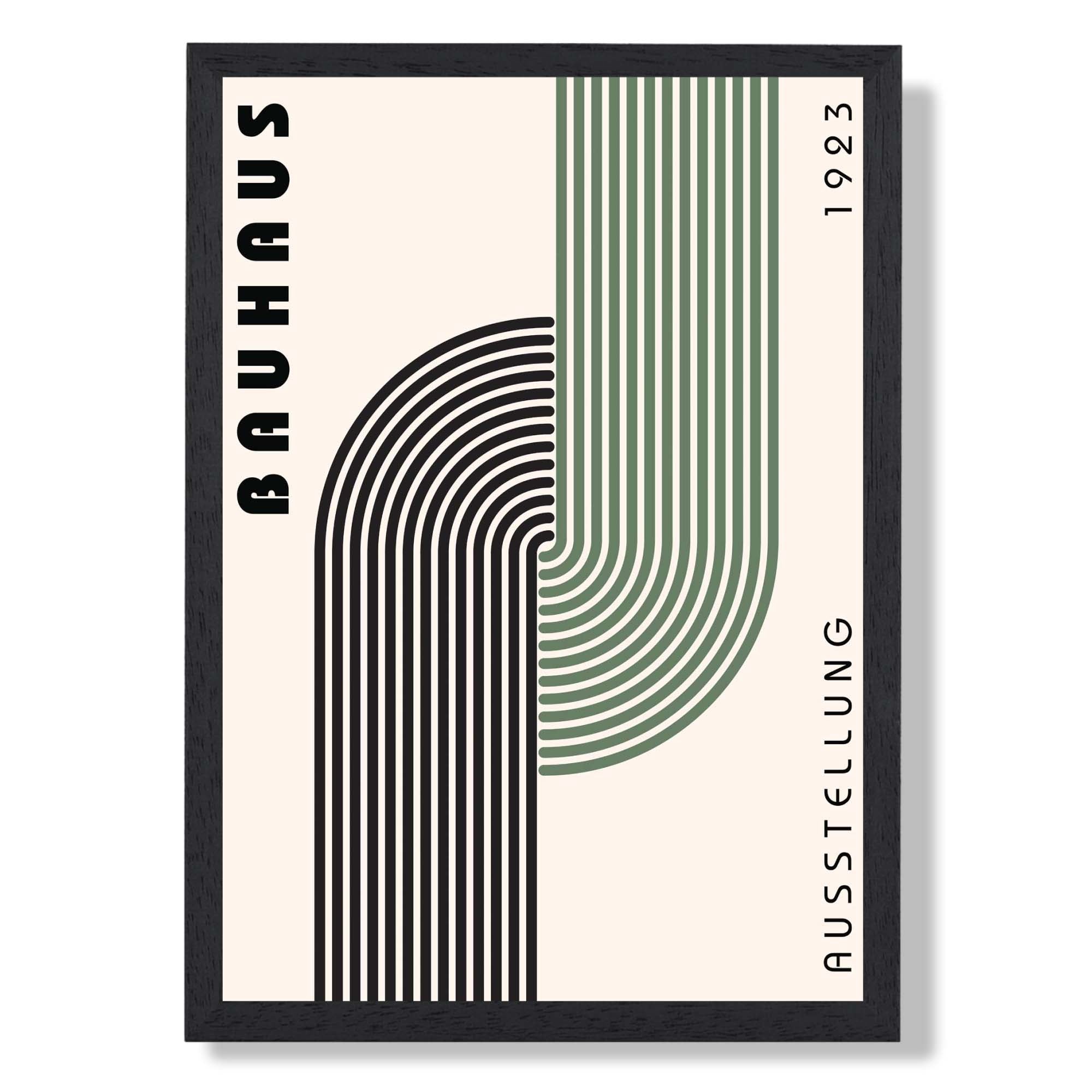 Bauhaus Modern Links in Green Art Print print in Black Wooden Frame