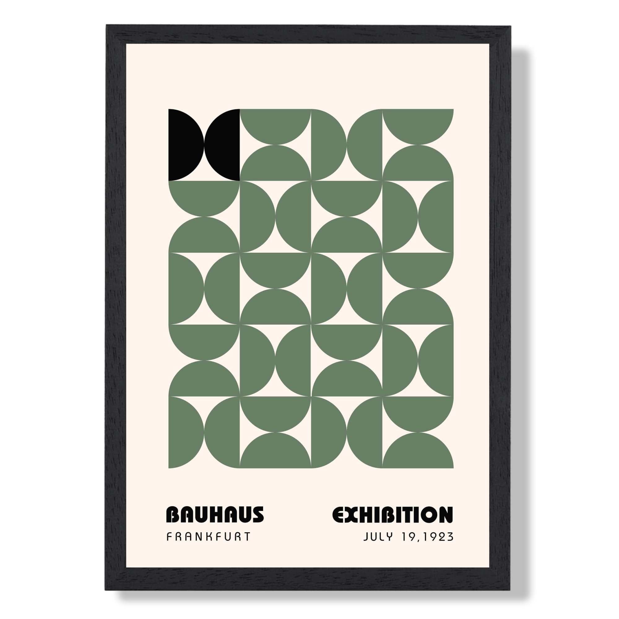 Bauhaus Reflections in Green and Black Art Print print in Black Wooden Frame