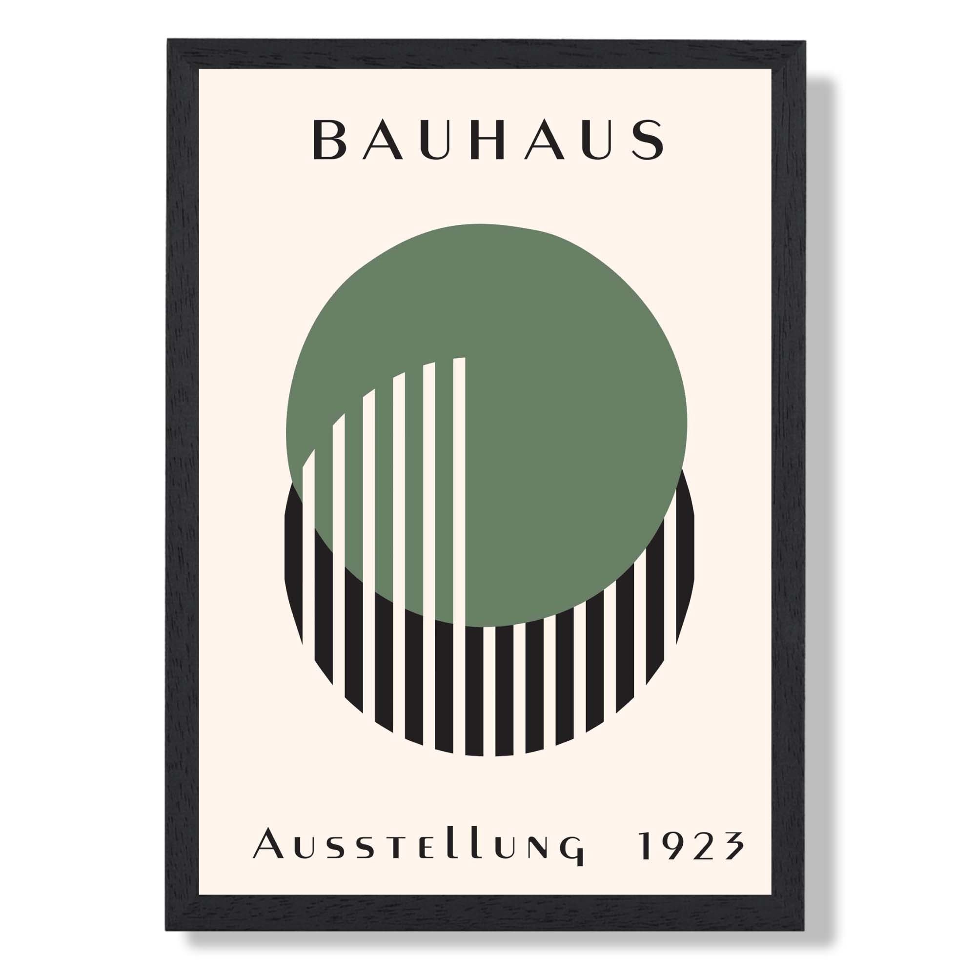 Bauhaus Illusion in Black and Green Art Print print in Black Wooden Frame
