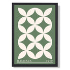 Bauhaus Green Stylised Floral Art Print print in Black Wooden Frame