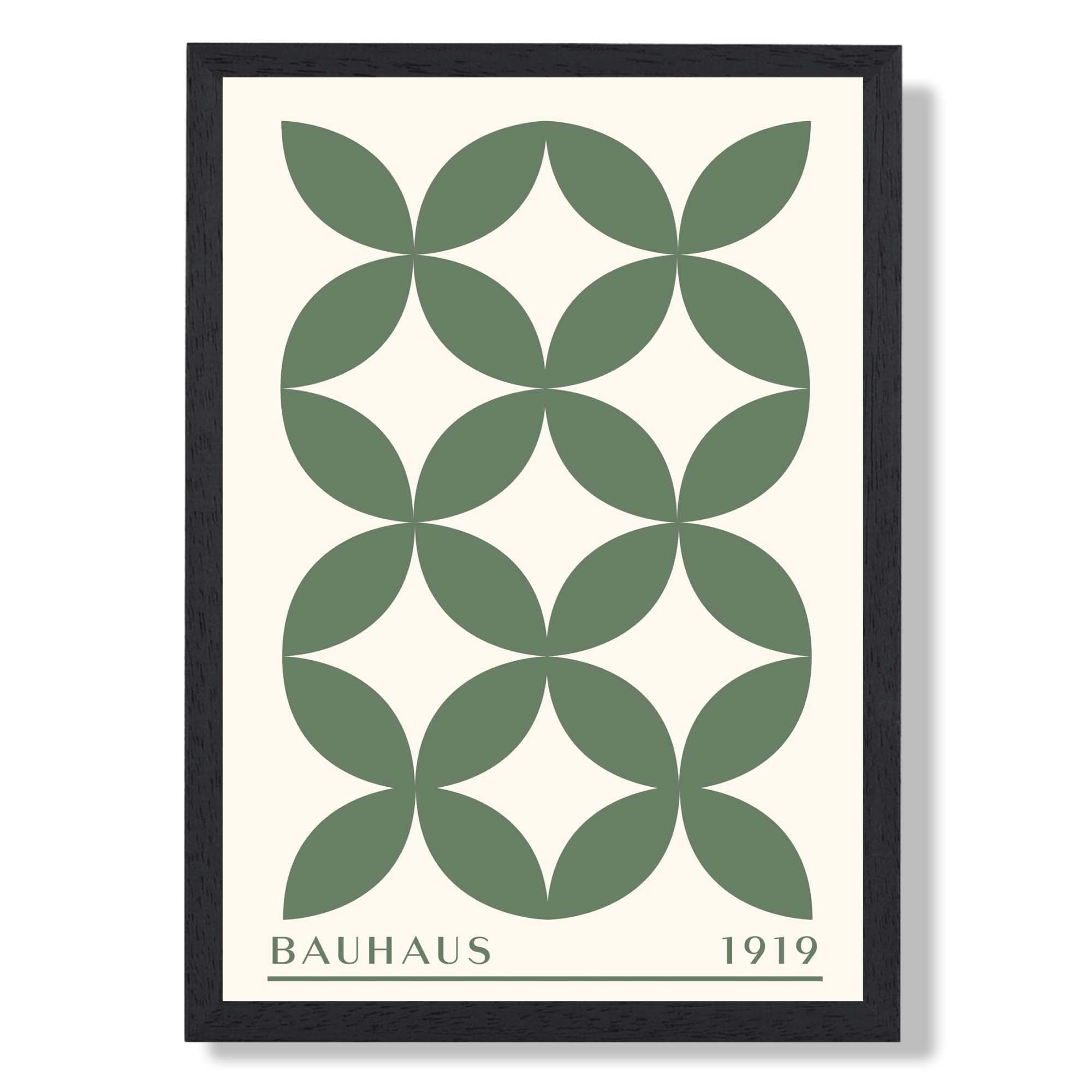 Bauhaus Stylised Floral on Green Art Print print in Black Wooden Frame