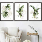 Botanical Set of 3 Green and Gold Floral Wall Art Prints
