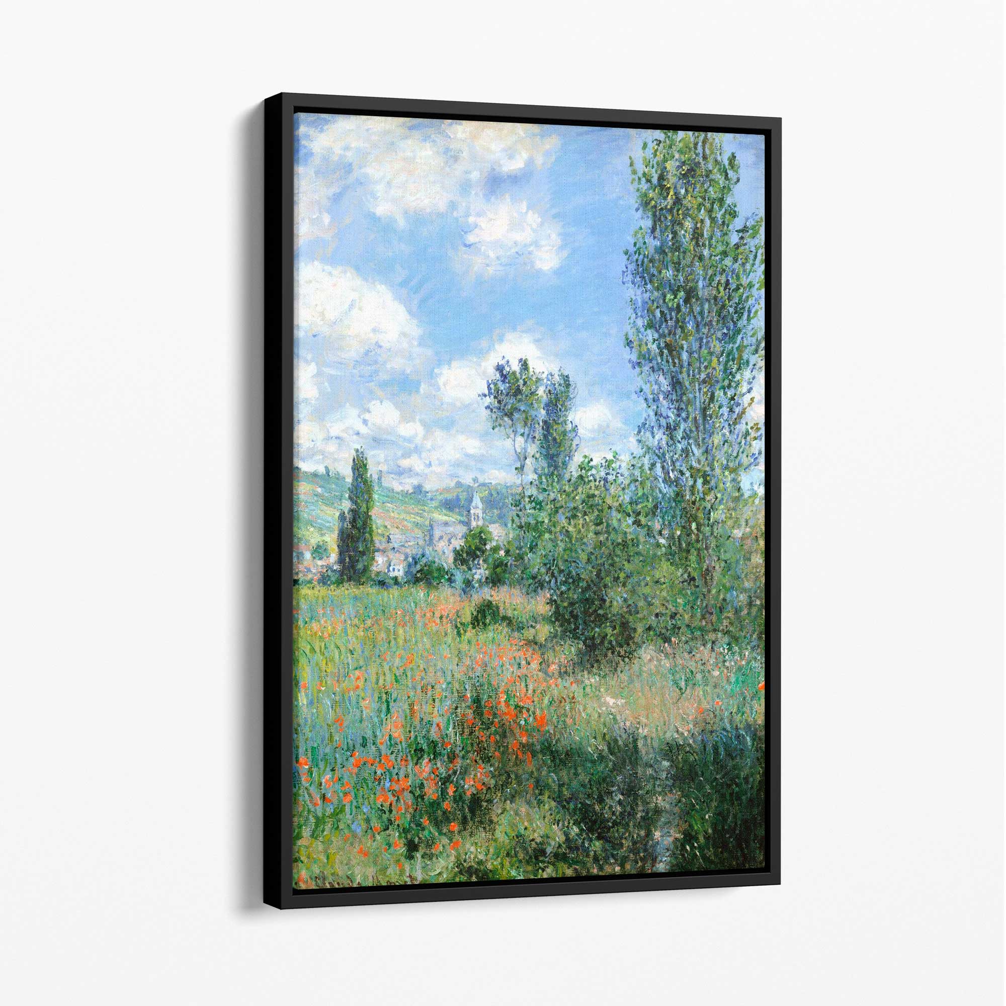Claude Monet View of Vetheuil Canvas Art Print with Black Float Frame