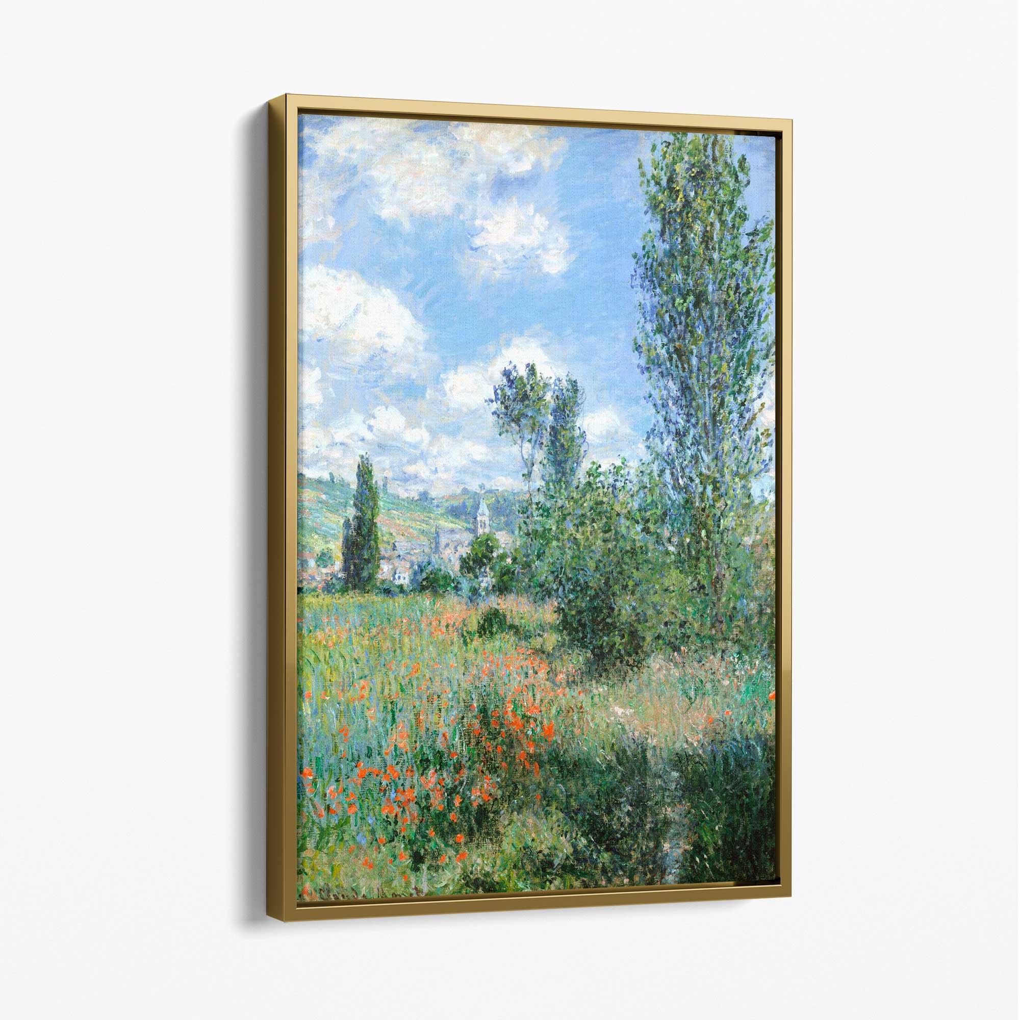 Claude Monet View of Vetheuil Canvas Art Print with Gold Float Frame